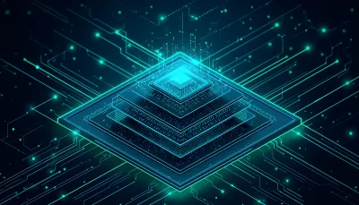 Futuristic Microchip and Quantum Computing Concept Background