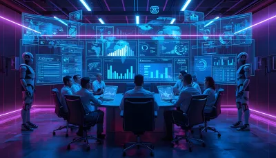 Advanced Data Analytics Center with Cyberpunk Aesthetic