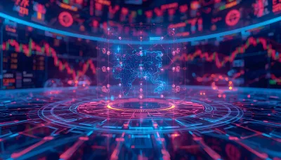 Cyberpunk Stock Exchange Data Room and Holographic Globe
