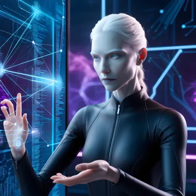 Futuristic Woman Interacting with Advanced Holographic Interface