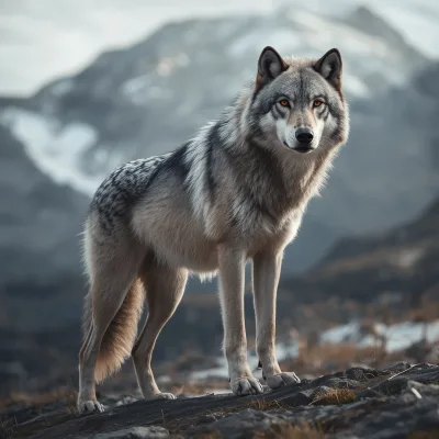 Majestic Grey Wolf Standing on a Mountain Peak