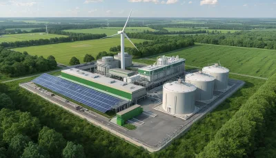Aerial View of a Modern Renewable Energy and Biogas Plant Facility