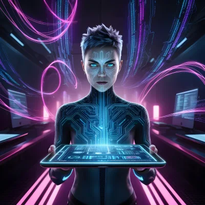 Cyber Security Mainframe Access Screen on Futuristic Tablet