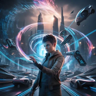 Metaverse UI Control Tablet With Glowing Circuits