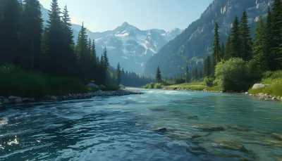 Scenic Turquoise River Flowing Through Mountain Valley