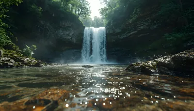 Scenic Waterfall in a Lush Green Gorge