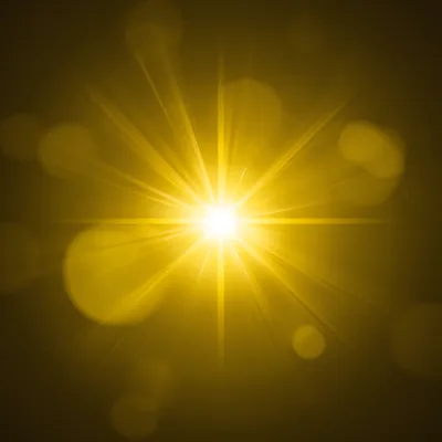 Golden Lens Flare with Bright Sunburst and Bokeh Background