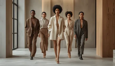 Modern Neutral Tone Tailored Fashion Group Walk | Earthy Minimalist Outfits