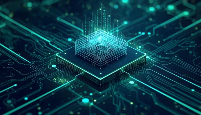 Neon Green and Blue Abstract Technology Circuit Background