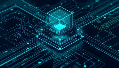 Sci-Fi Futuristic Mainframe Core with Glowing Digital Light