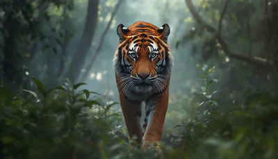  Majestic Bengal Tiger Stalking Through a Lush Green Jungle
